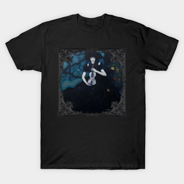 Beautiful Gothic Girl with Violin Art T-Shirt by Sandy Richter Art & Designs